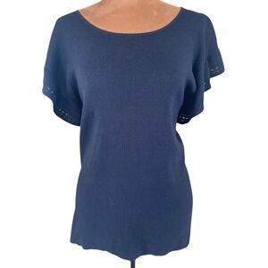 Ann Taylor Factory Black Knit Top Women's Large Cap Sleeve Laser Cut NWOT Layer